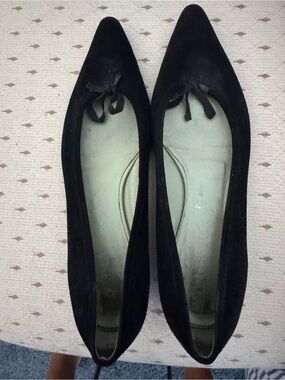 Prada Black Suede Pointed Toe Ballet Flats with Bow Accent